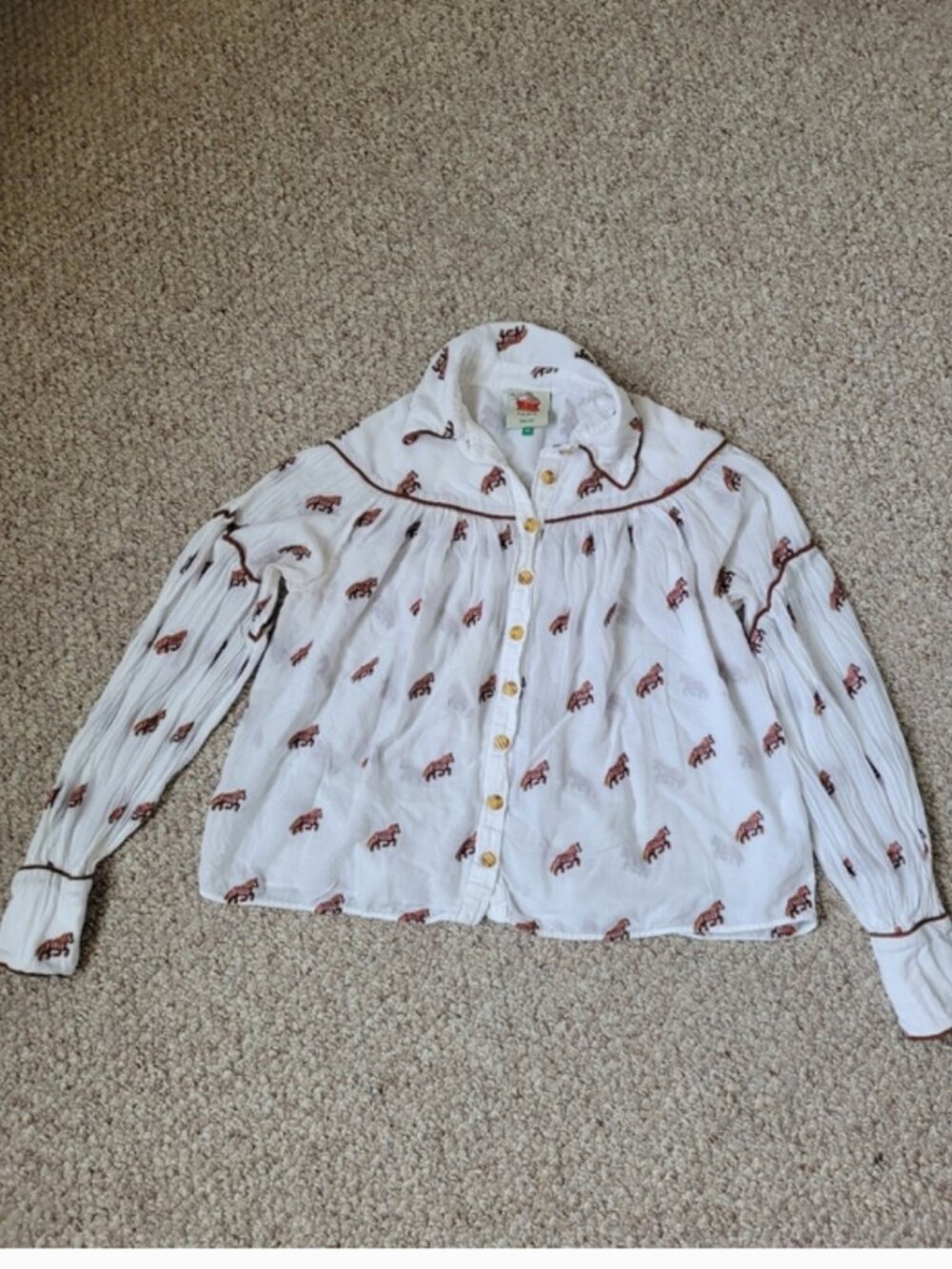 Farm Rio Embroidered Horses Front Buttons Cotton Blouse size XS - Picture 6 of 9